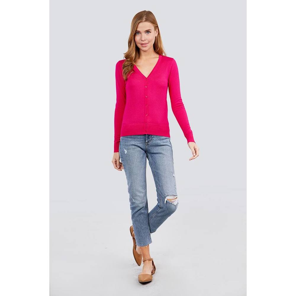 Long Sleeve V-neck Button Down Sweater Cardigan - Picture 2 of 7